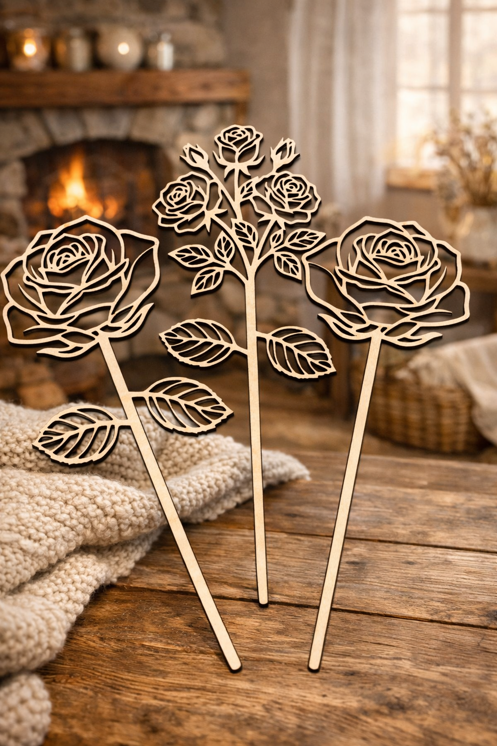 Lot de 3 Fleurs en Bois