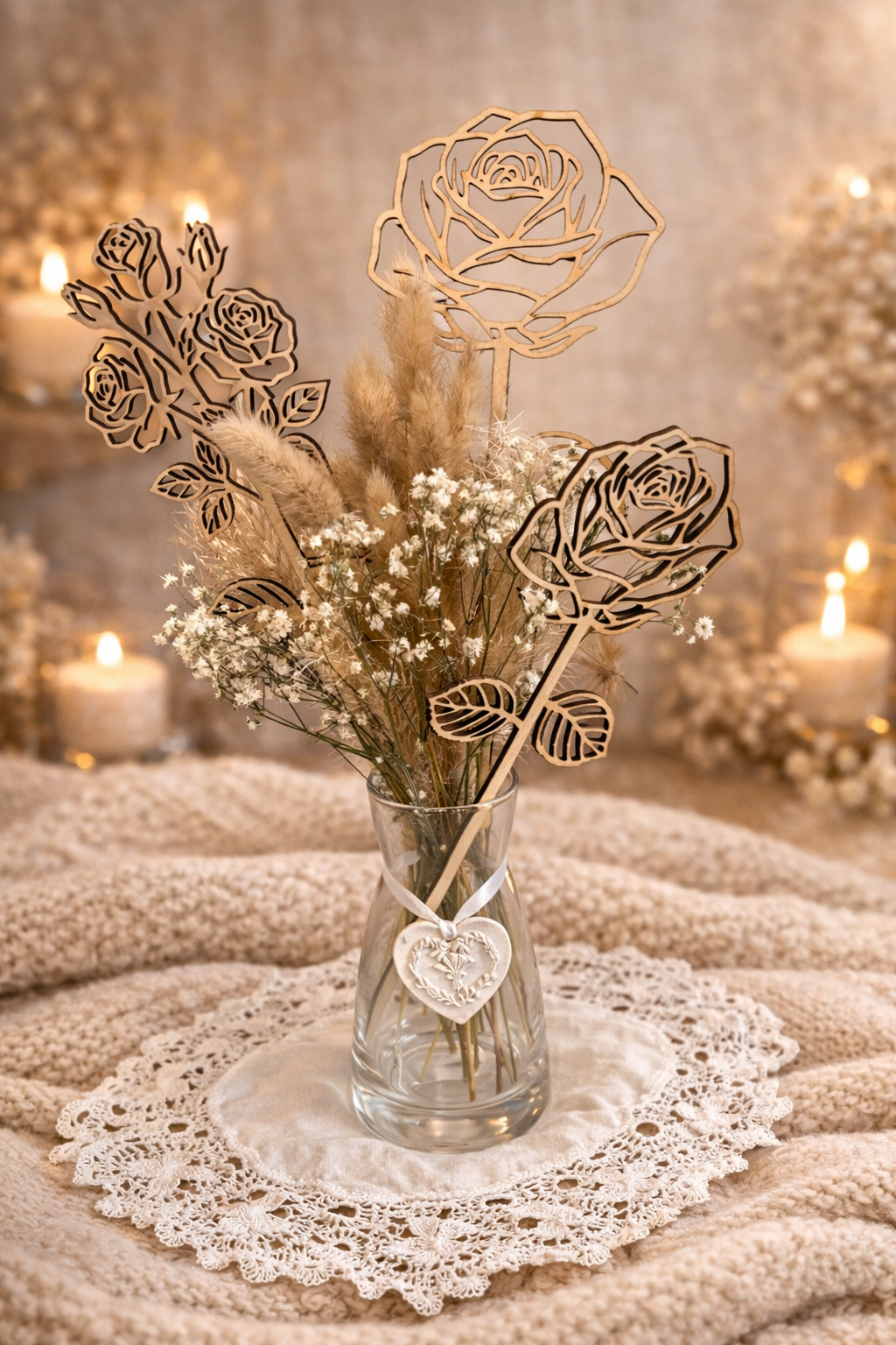 Lot de 3 Fleurs en Bois