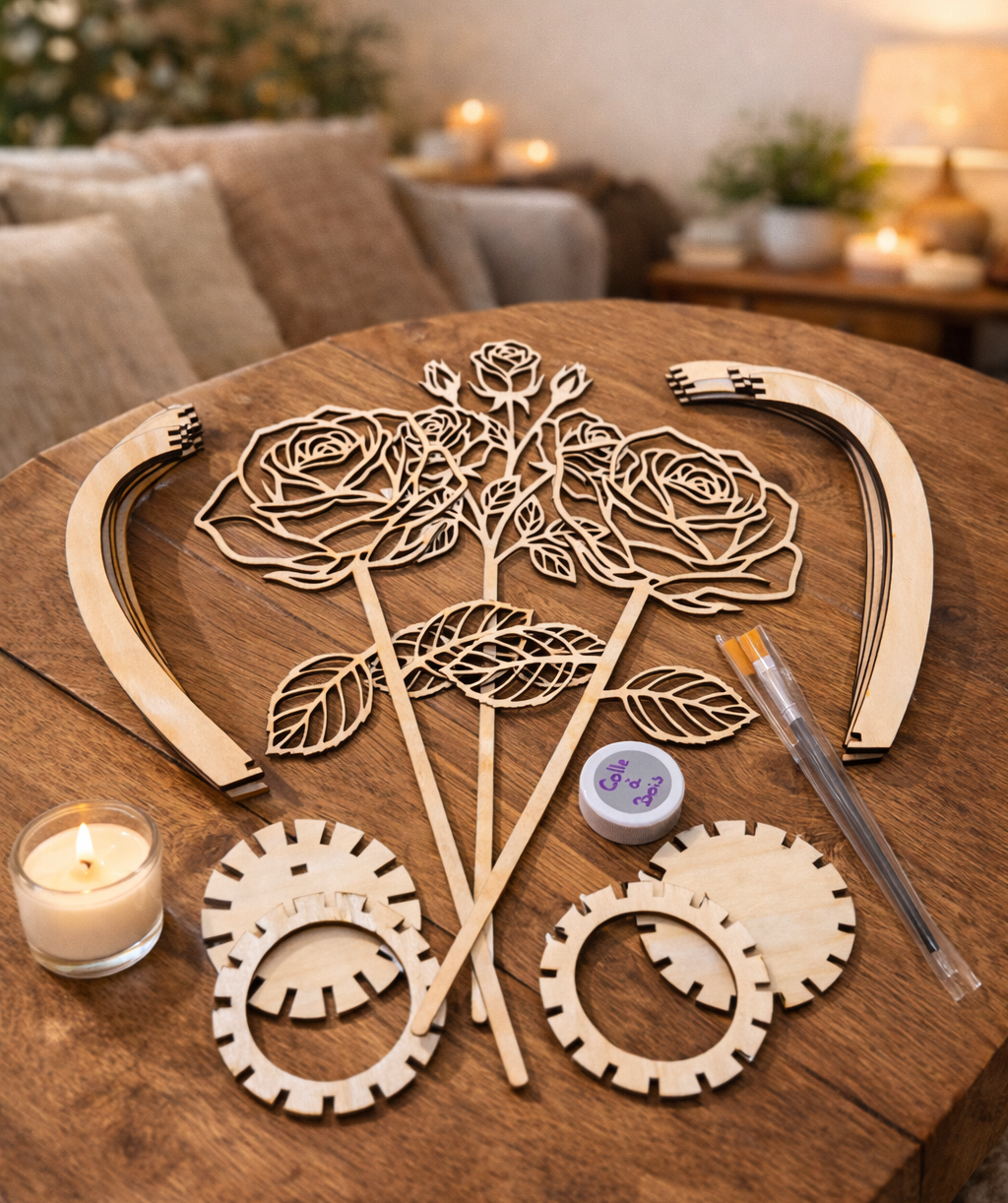 Kit DIY Vase en bois + Fleurs "un bouquet Eternel"